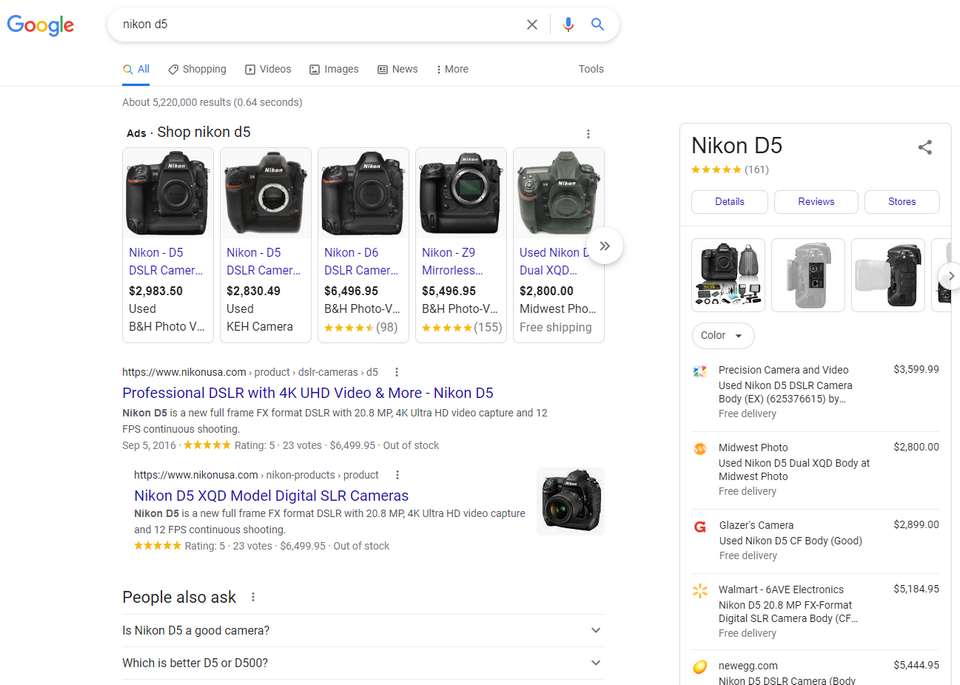 Google Search Results for Nikon D5